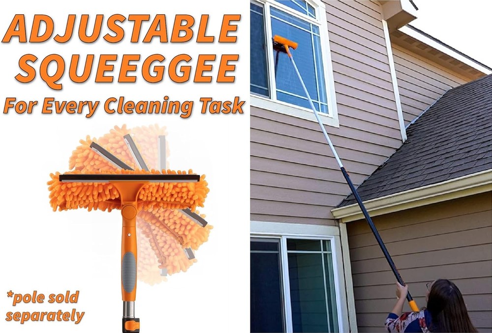 Window Squeegee and Microfiber Scrubber 2-in-1 Combo // Multi-Angle Orange