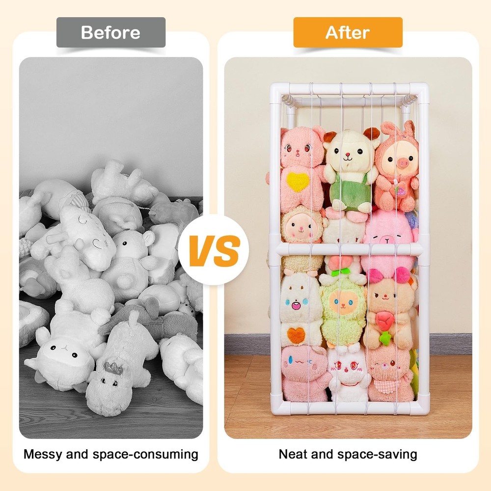Unicorn Castle Stuffed Animals Storage Organizer with Thicken PVC Tubes Elast...