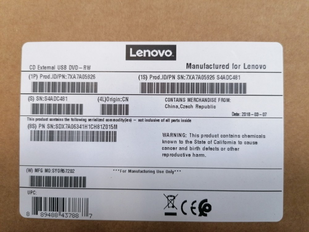 NEW 7XA7A05926 01GT707 THINKSYSTEM EXTERNAL USB DVD-RW OPTICAL DISK DRIVE