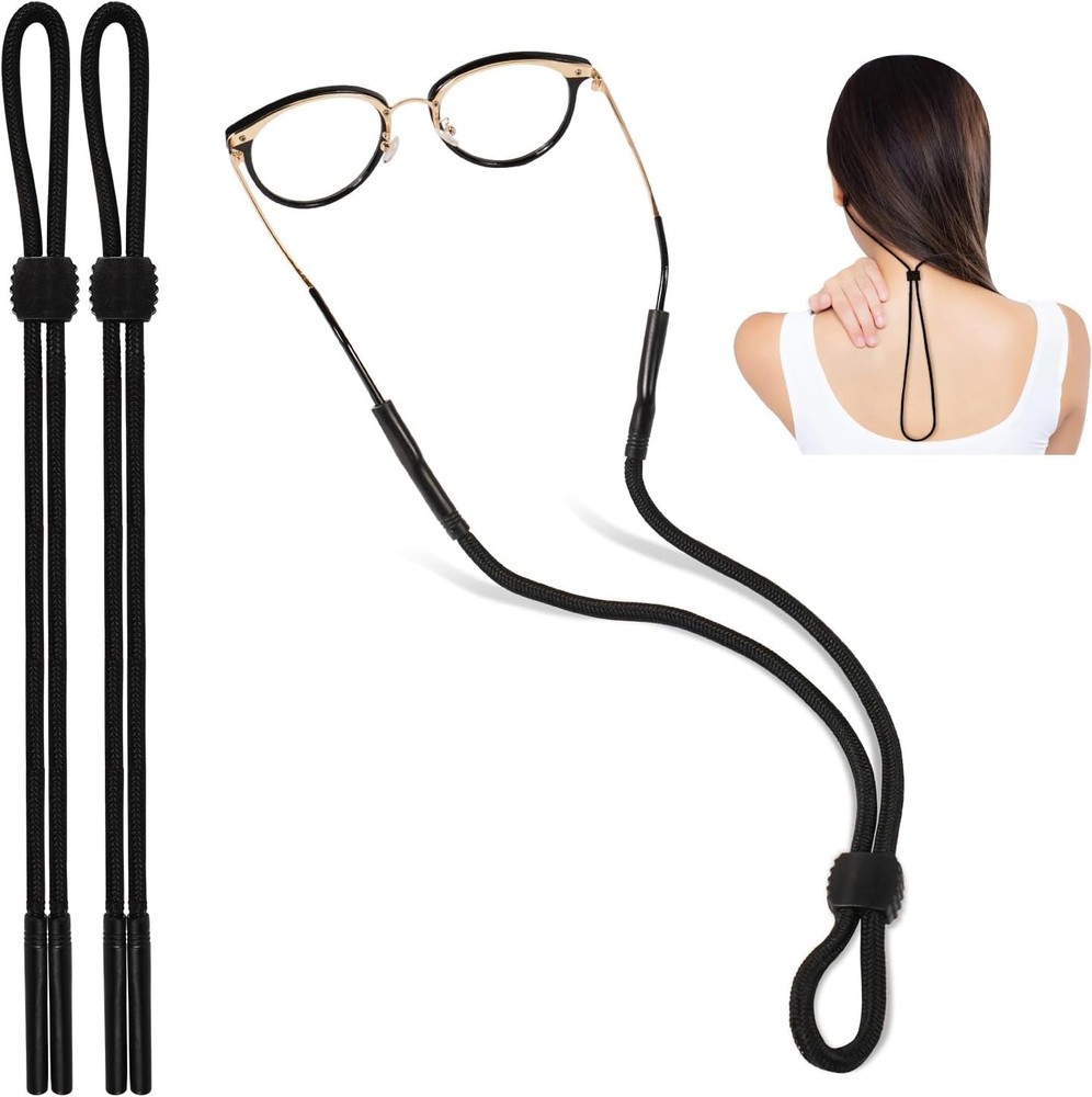 Fashionable Black Glasses Strap - Comfortable, Adjustable 2 Pack Eyewear Holders