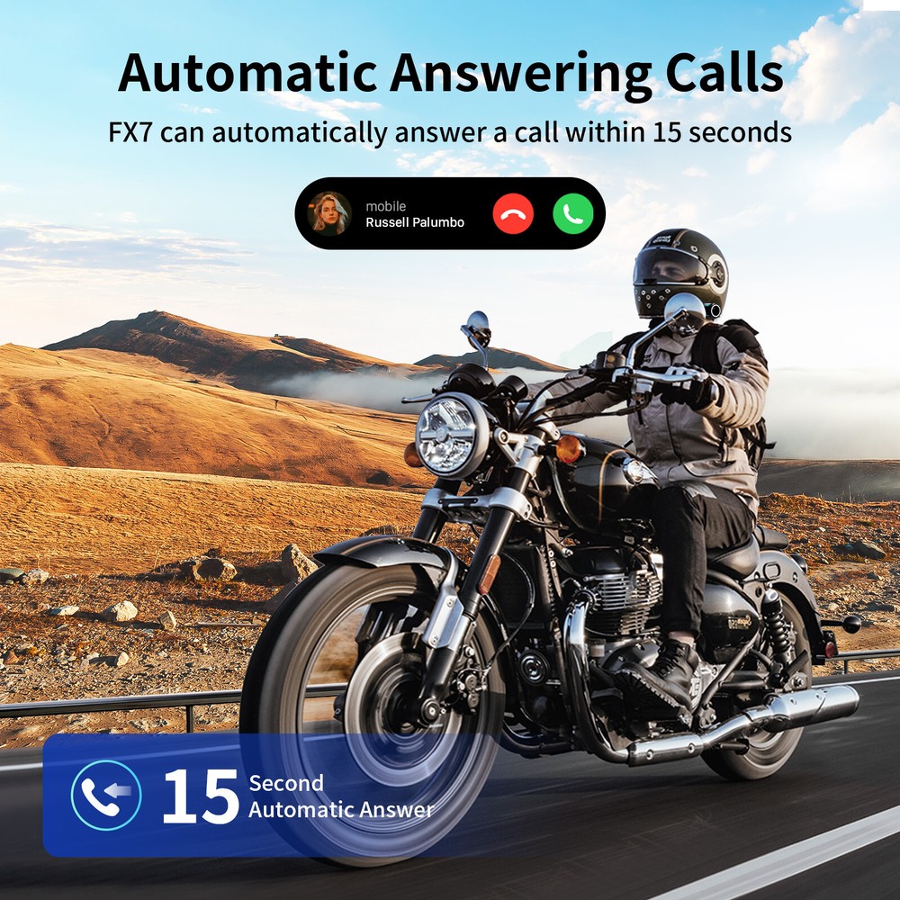 2x FX7 Motorcycle Intercom Headset Bluetooth Helmet 2km 10 Riders Communication