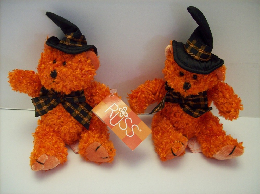 Quantity 2 Russ HOCUS Halloween Sparkly Witch Bears Plush  8"