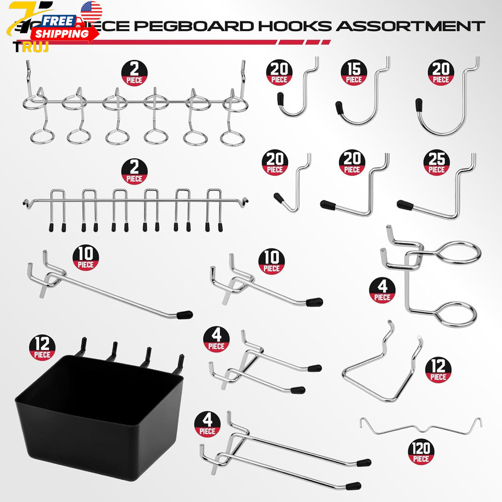 Pegboard Organizer Peg Board Hooks 300 Piece Hooks for Black Tool Organization