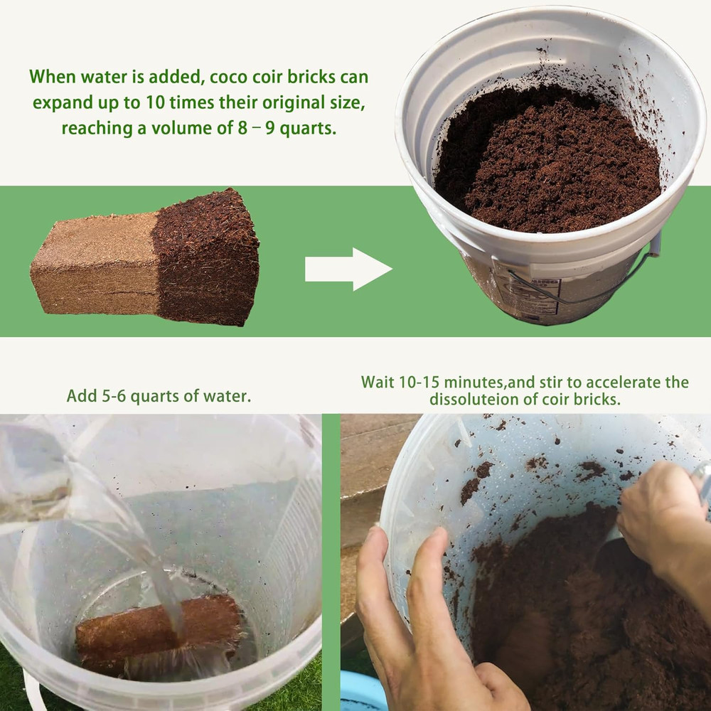 Coconut Coir Bricks 8-Pack Expands 72 Quarts Potting Mix Amendment Seed Start