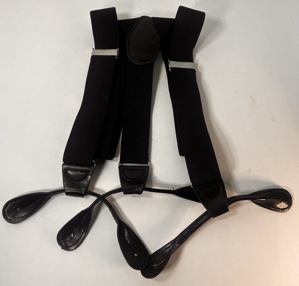 Black Suspenders With Leather Button Loops. One Size