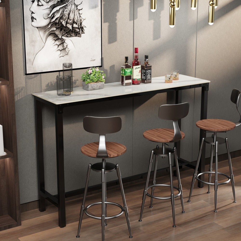 41"Tall Bar Table Sintered Stone Top w/Black Frame, Scratch Proof Kitchen Office