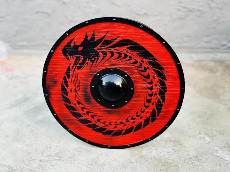 24'' Medieval Dragon Valhalla Raven Authentic Battleworn Viking Shield Handmade