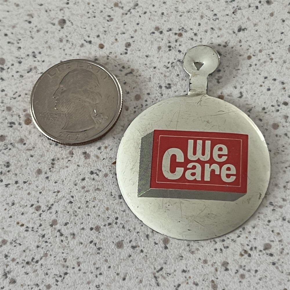 Vintage We Care Tab Foldover Pinback Button #47150