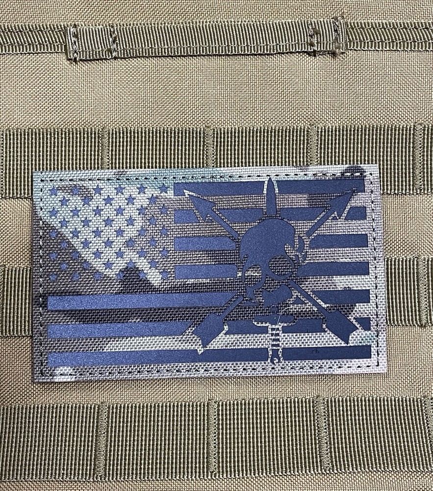 5" IR Reflective USA Special Forces Flag Skull CT CIF Tactical Hook Loop Patch