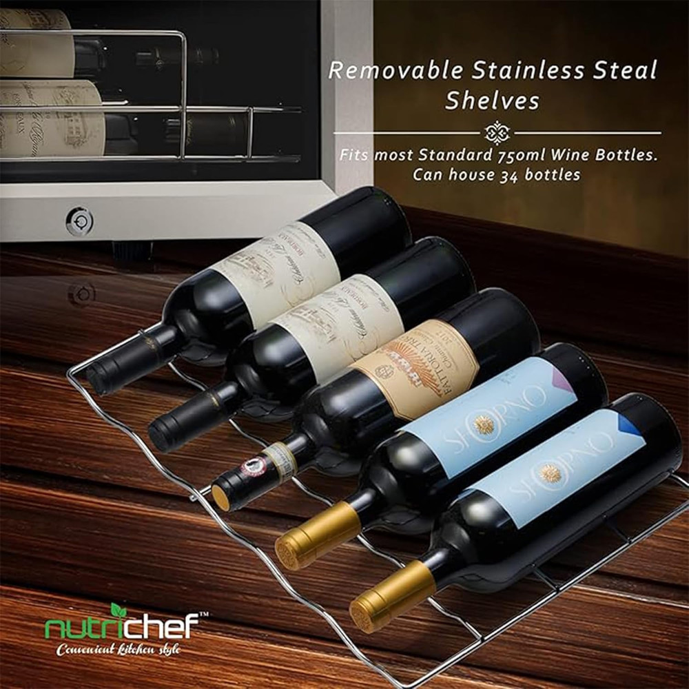 34 Bottle Wine Fridge - Single Zone Beverage Refrigerator with Adjustable Temper