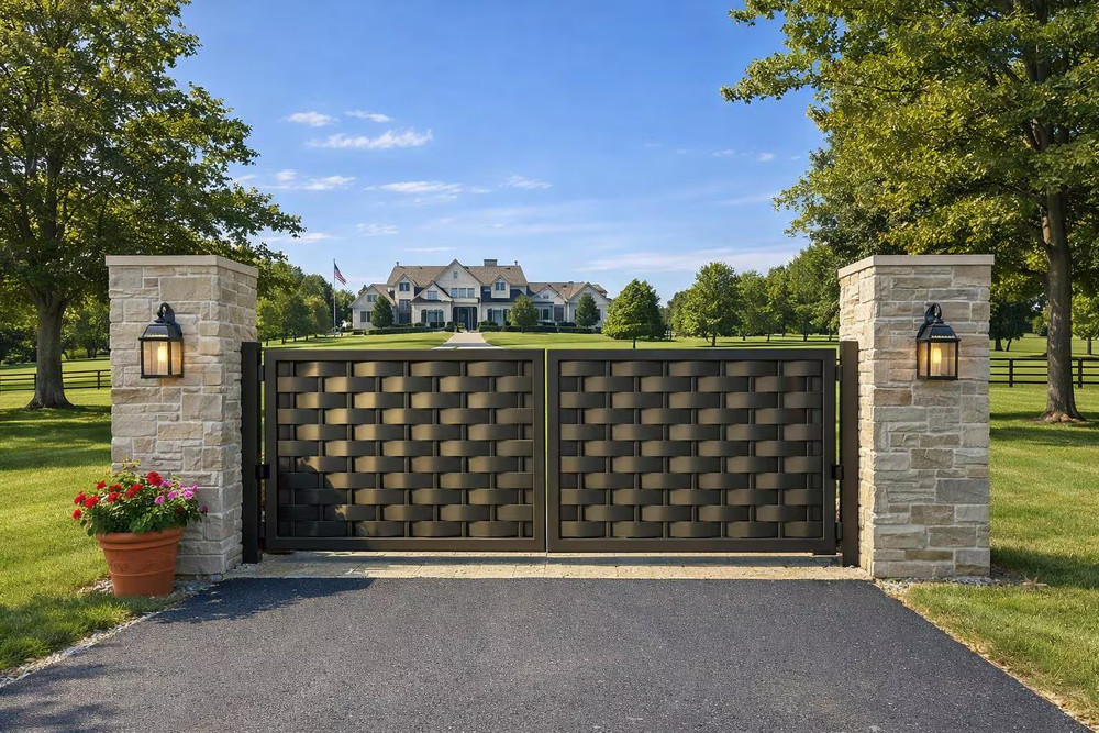 Modern Privacy Driveway Gate with Interwoven Design- DG111