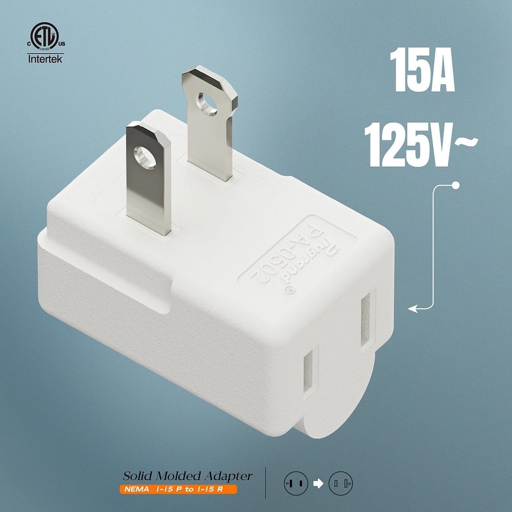 Polarized 2-Prong L Type Adapter, Vertical Right Angled Down Angle AC Adapter...