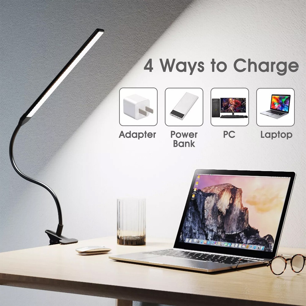 LED Desk Light Bedside Reading Night Lamp USB Adjustable Cool White / Warm White