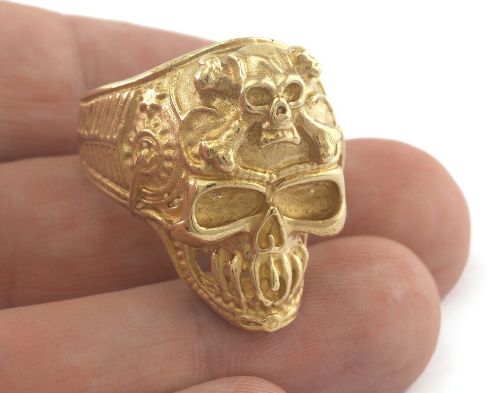 Skull Adjustable Ring Raw Brass (20mm 10.5US inner size) 2879