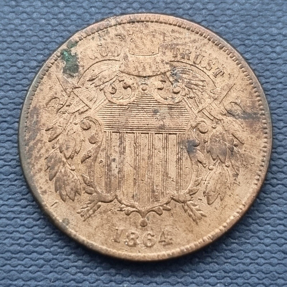 1864 Two Cent Piece 2c Higher Grade AU + Details #51471