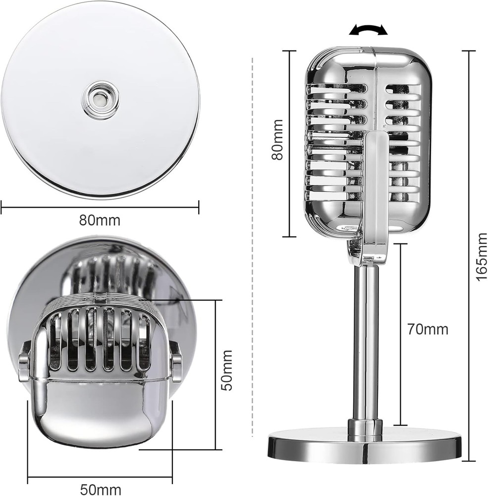 Chivao 2 Pack Retro Microphone Props Model Vintage Stage Table Bright Silver