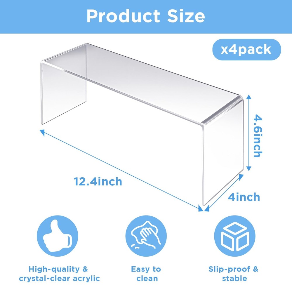 4 Pack Large Acrylic Risers – Clear Display Shelf Organizer for Kitchen, Coun...