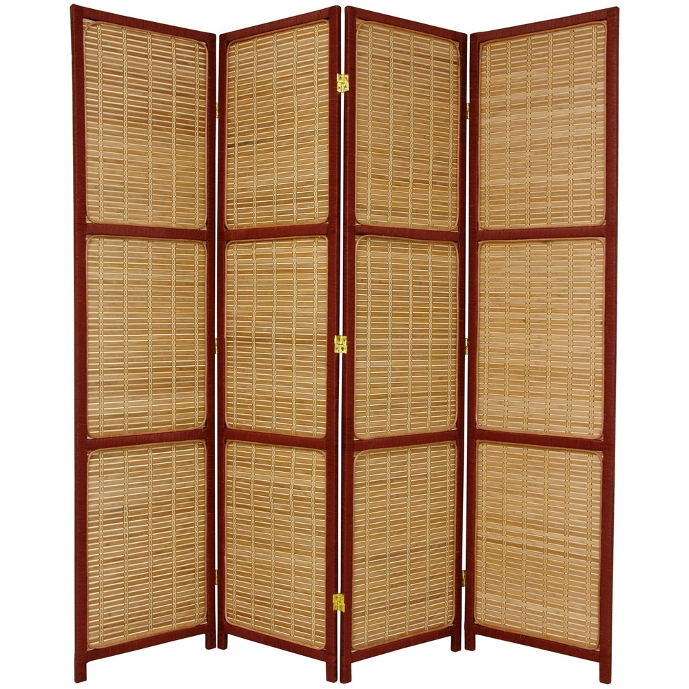 6 ft. Tall Woven Accent Room Divider - 4 Panel - Red Brown