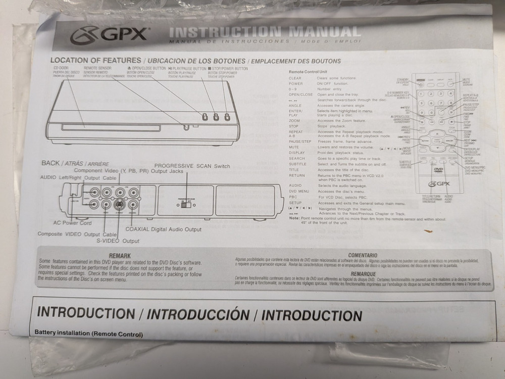 GPX D1816SIL Progressive Scan DVD Player Remote Manual Box Tested Silver