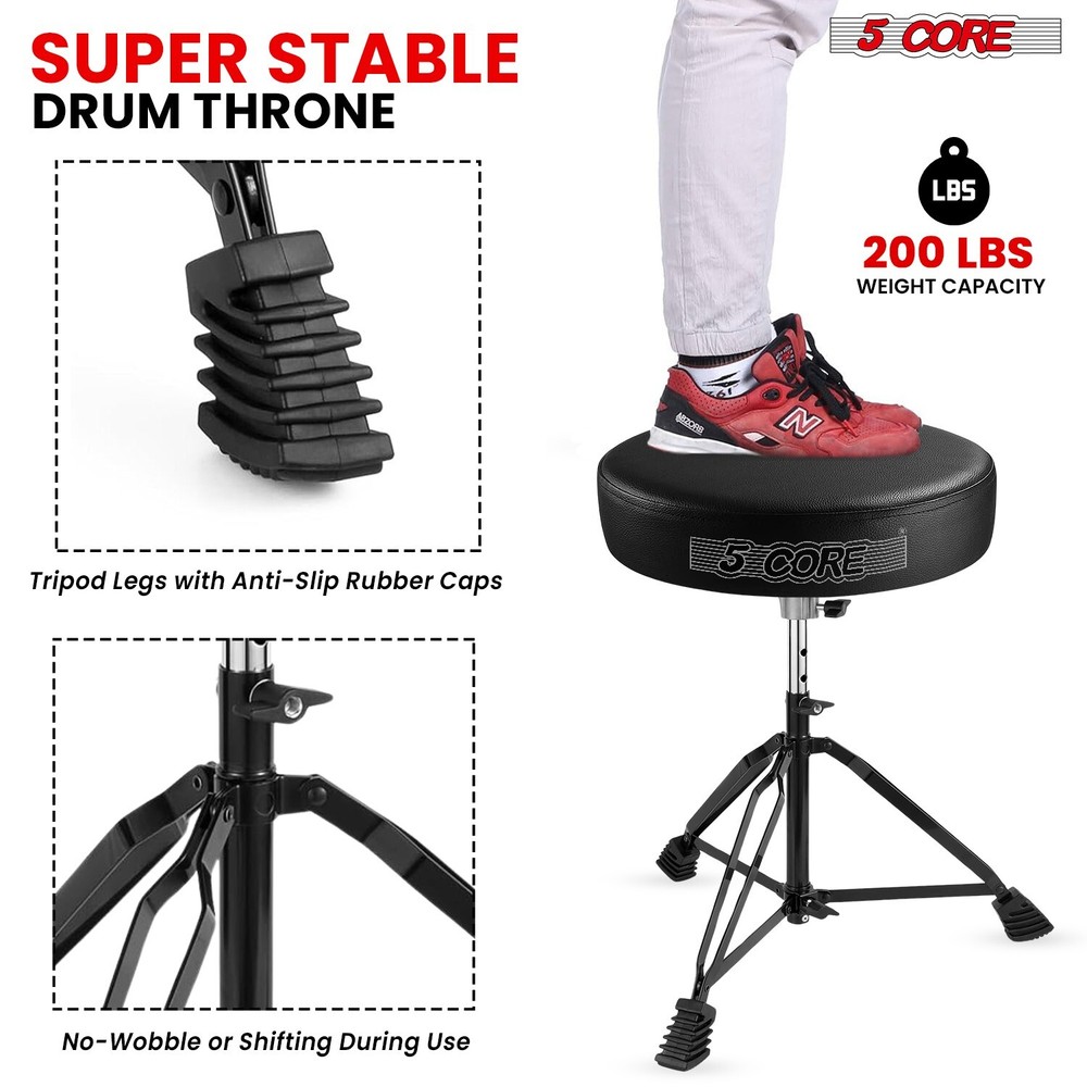 5 Core Drum Throne 3" Padded Comfortable Drum Seat Drumming Stools Adjustable
