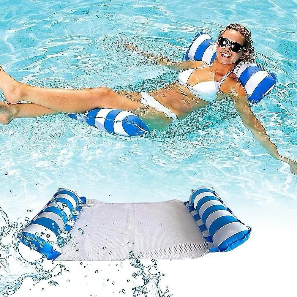 Aqua Inflatable Monterey 4 In 1 Hammock Pool Float Light Blue & White Stripe