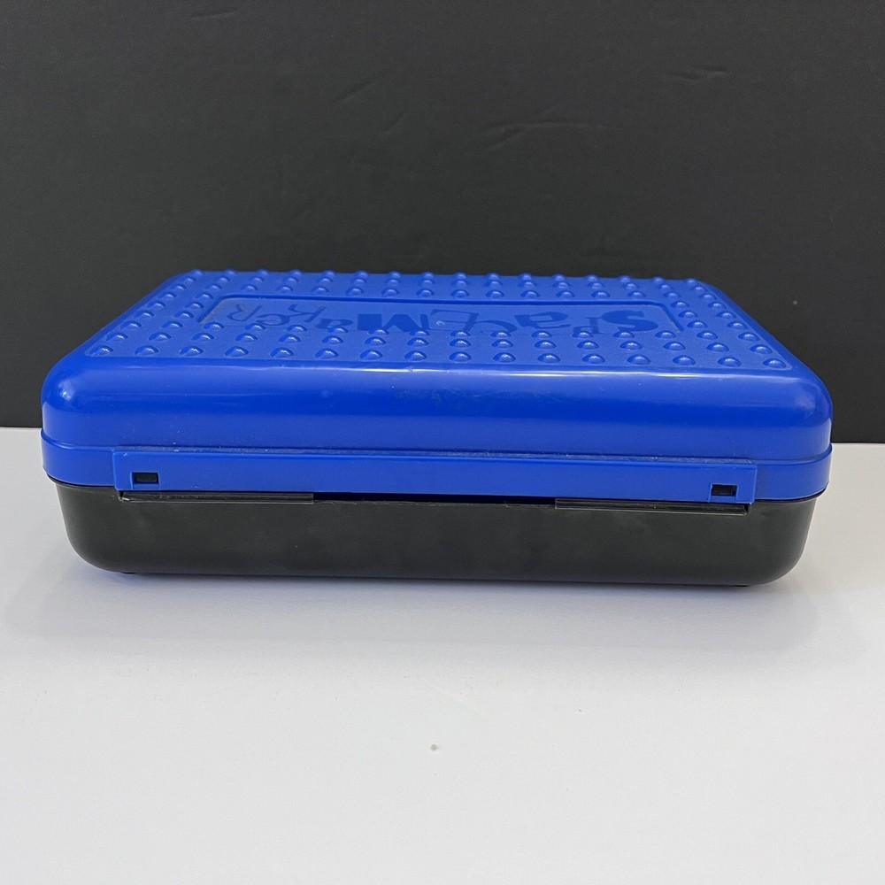 SpaceMaker Pencil Box Blue Top Black Bottom Bumpy Plastic Storage Container 90s