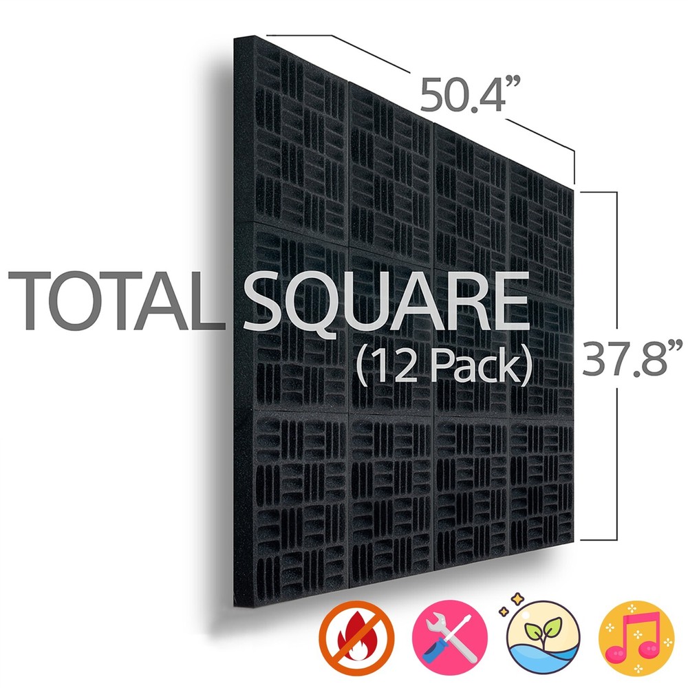 Foroomaco Grid Style Acoustic Panels - 12 Pack (Black)