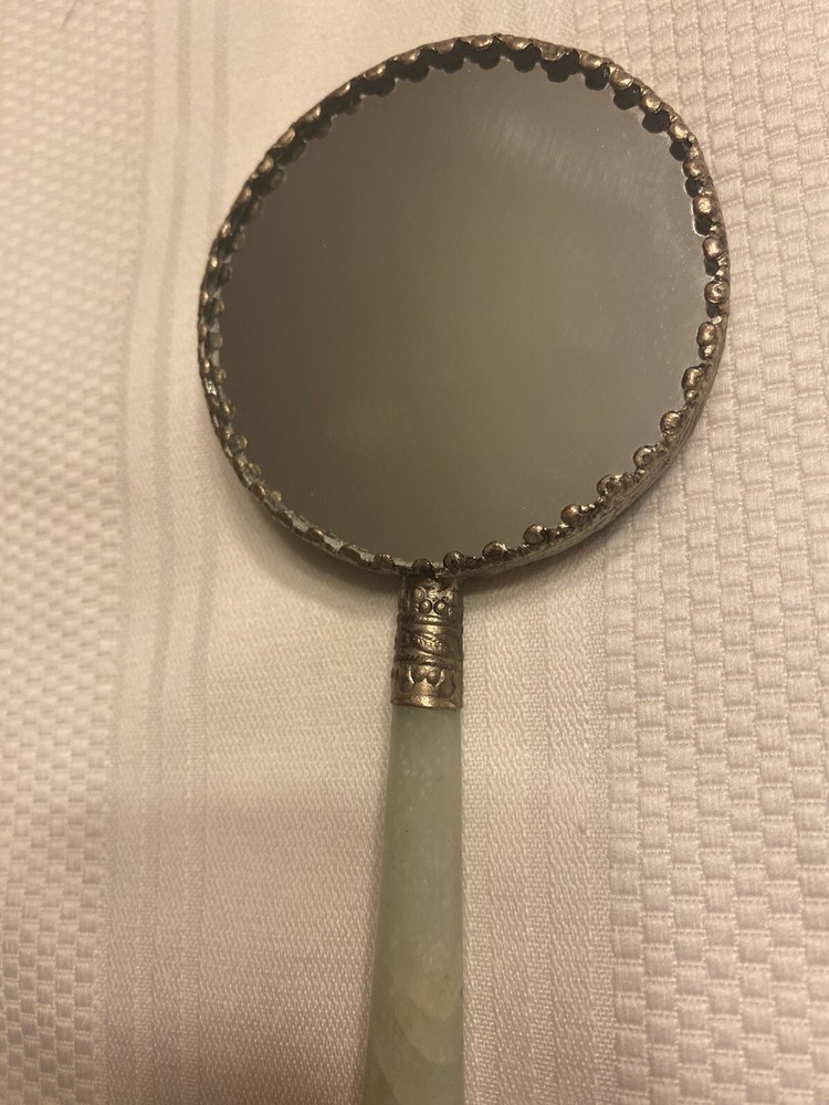 Chinese Hand Held Mirror Jade Handle