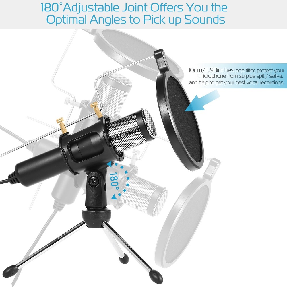 USB Condenser Microphone w/ Tripod Stand For Game Chat Audio Recording Computer