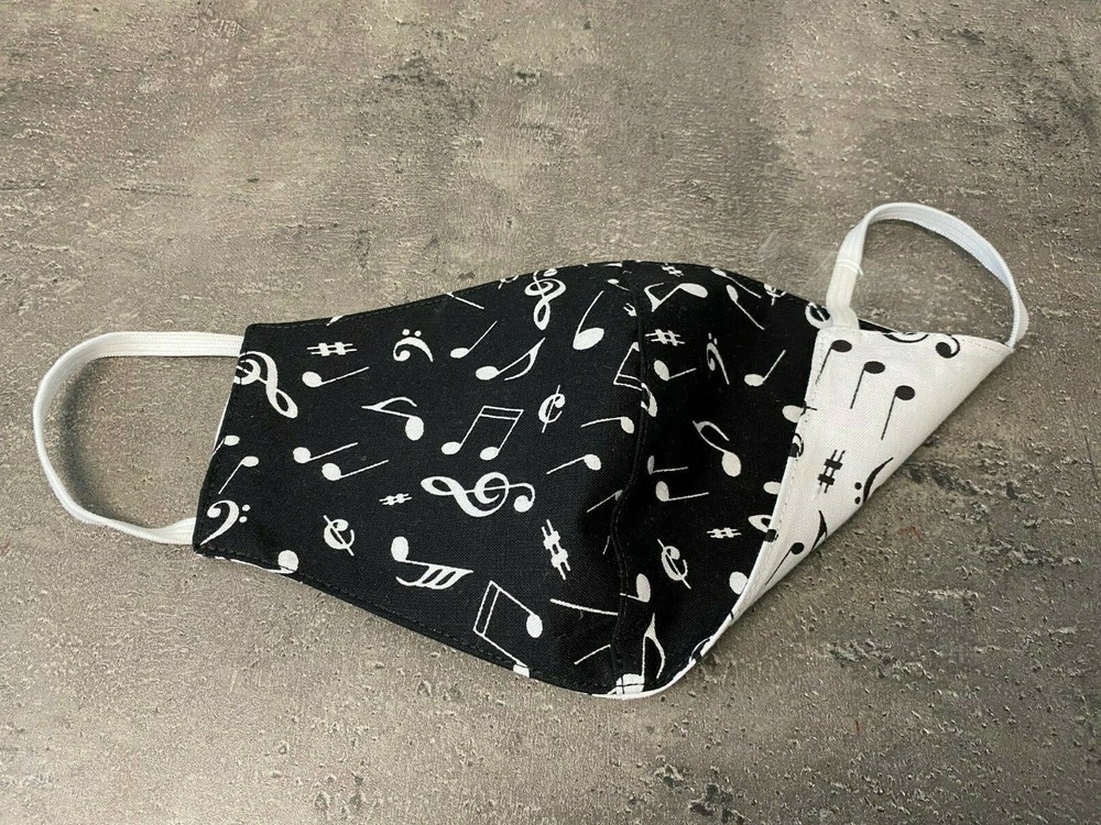 Reversible/Reusable 2-in-1 Two Way Musical Notes Face mask Black & White 