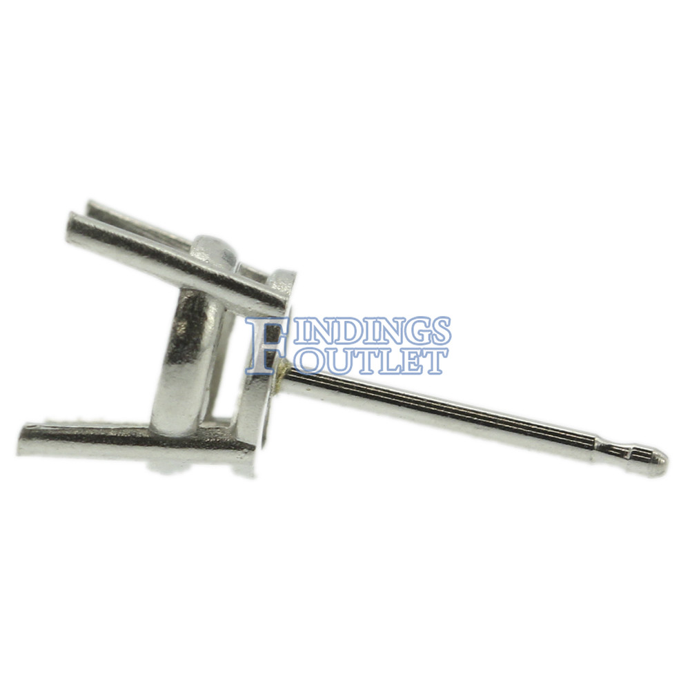 14k White Gold Round Stud Earring Mounting Setting Push Back Post 4 Prong