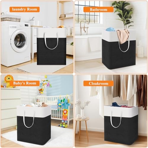 laundry basket 3-Pack, laundry hamper, Hamper with handles, 125L Black
