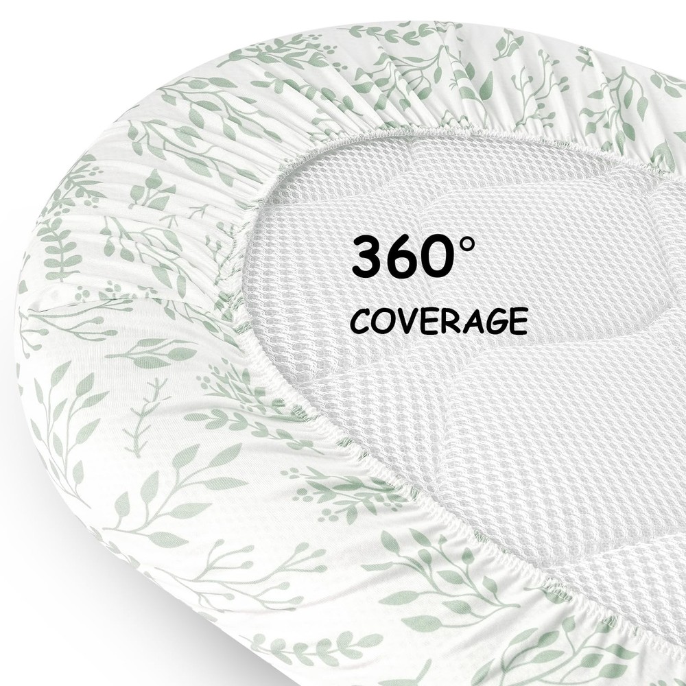 Yoofoss Bassinet Sheets for Baby,3-Pack Fitted Sheets, Green+leaf