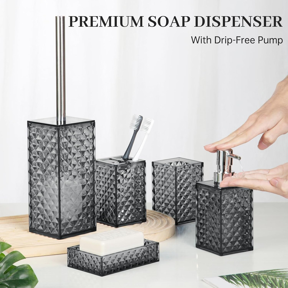 Bathroom Accessory Set, Grid Pattern 5 Pcs Plastic Bathroom Set Include Toilet B