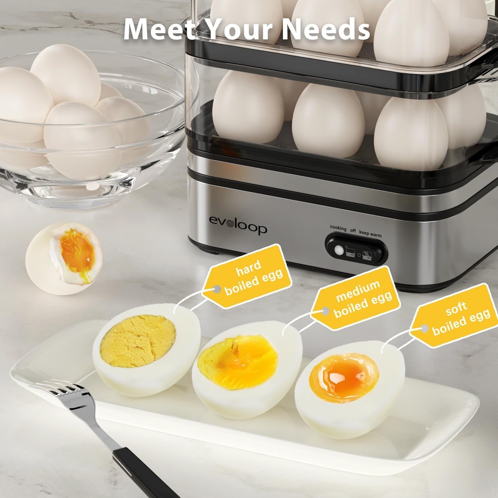 Evoloop Rapid Egg Cooker Electric 12 Eggs Capacity, Soft, Medium, Hard Boiled...