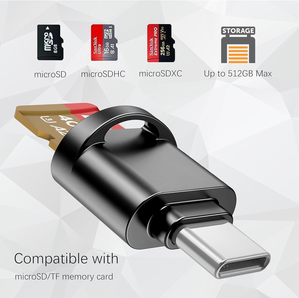 USB C Micro SD Card Reader for Android Phone, Camera, Laptop with Black