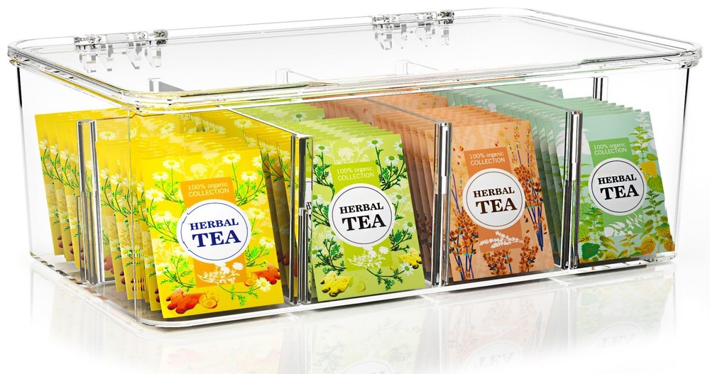 Utopia Home Tea Bag Organizer - Clear Pantry Box With Lids - Stackable