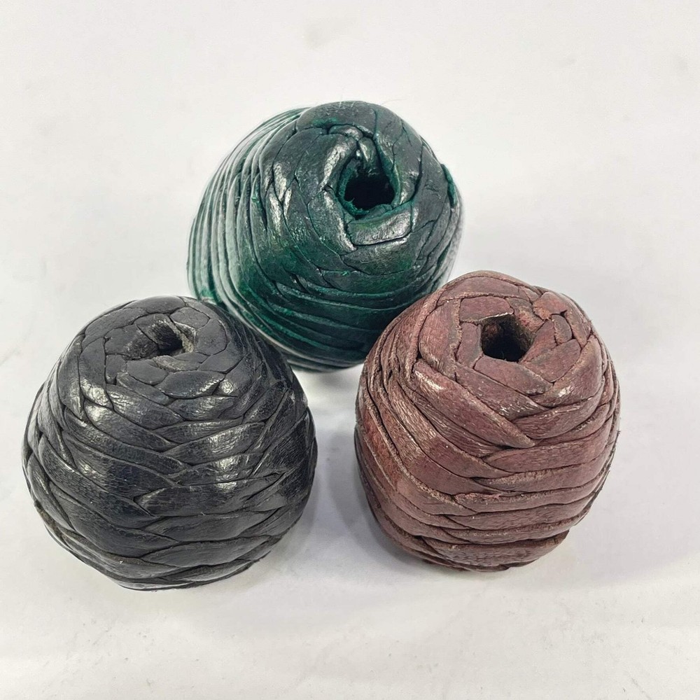 6 Woven Leather Beads Morocco