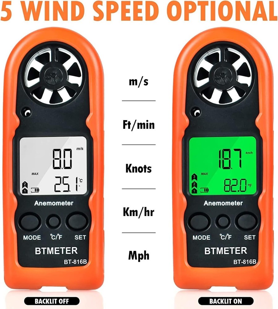 Anemometer Handheld Wind Speed Meter, BT816B Mini Digital Air Flow Meter with...