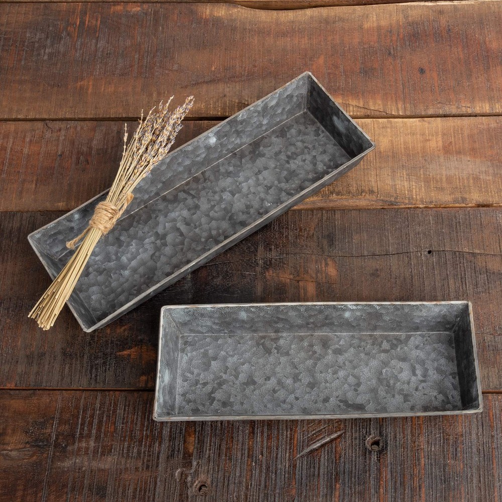 Primitives by Kathy 39710 Galvanized Rectangular Trays Set of 2 Rustic Tin