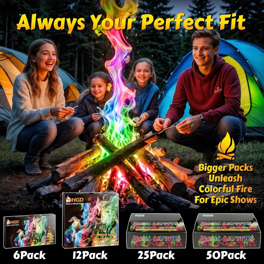 “HGD 6 Pack Magic Fire Color Packets for Campfire Fireplace Rainbow Flames”