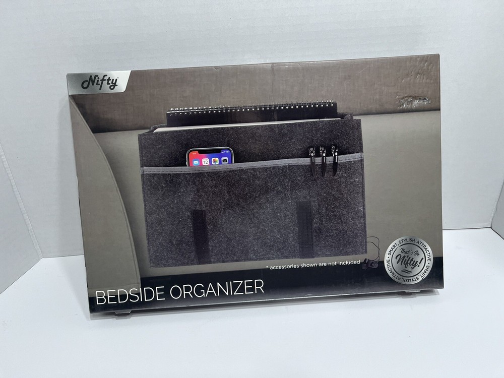 Nifty Grey Bedside Organizer Multiple Pockets