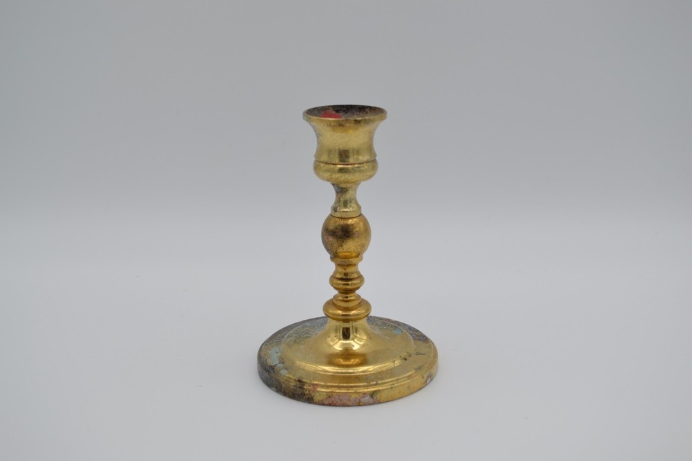 Vintage Brass Tarnished Worn Candlestick Holder
