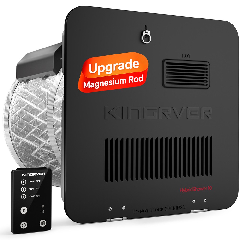 10 Gallon RV Tank Water Heater Electric 1440W Propane 12,000 BTU w/ Door+Remote