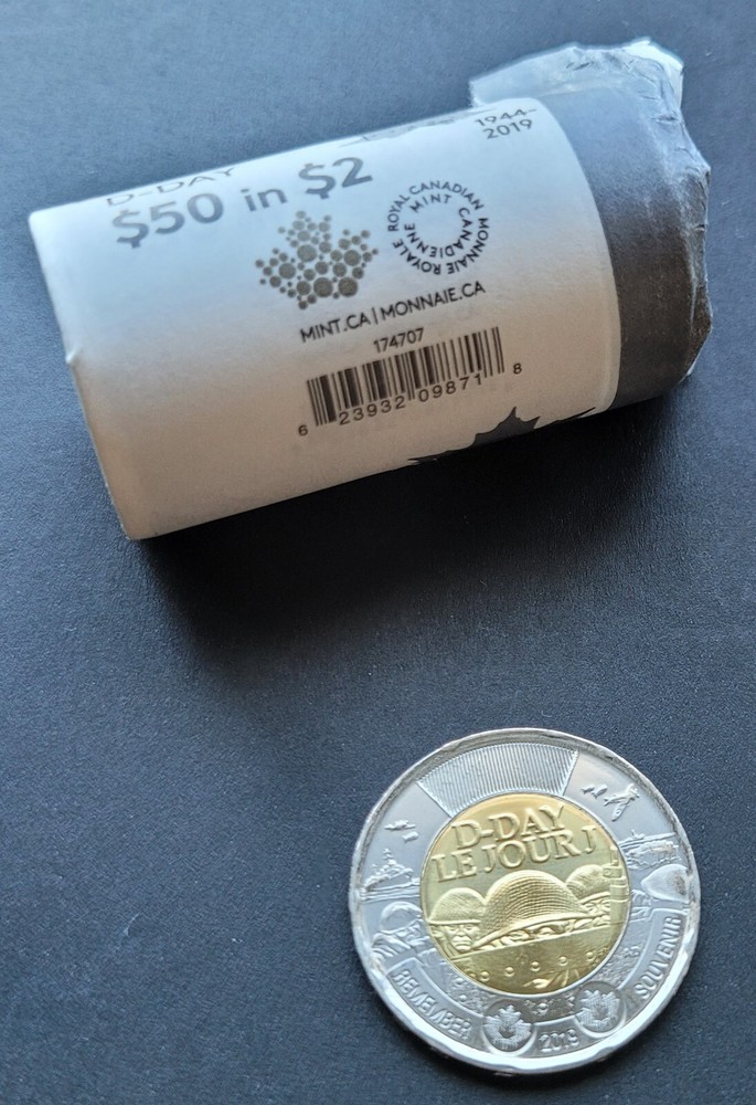 ***  CANADA  TOONIE  2019  D - DAY  ***  FROM  ORIGINAL  MINT  ROLL  ***