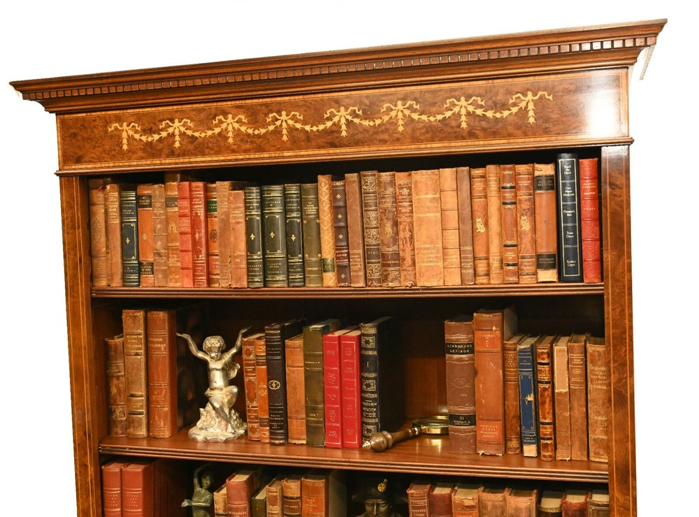 Pair Walnut Bookcases - Regency Sheraton Open Front