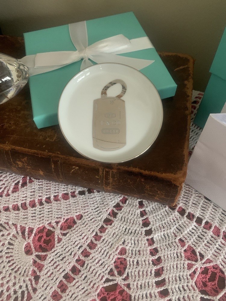 Tiffany & Co. White And Silver Tag Dish