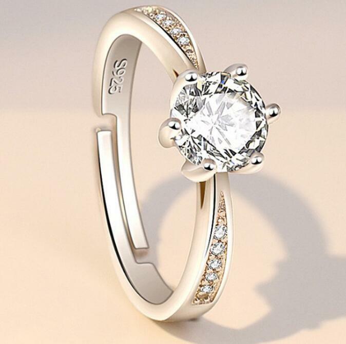 Silver Promise 6-Prong Pave 1 Ct CZ Wedding Engagement Adjustable Solitaire Ring