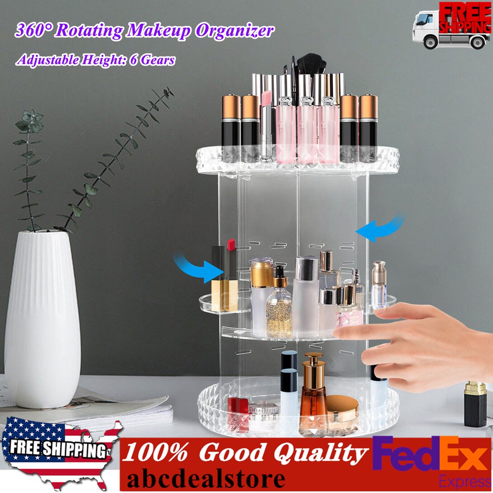 360° Rotating Makeup Organizer Adjustable Shelf Rotatable Cosmetic Organizer Box