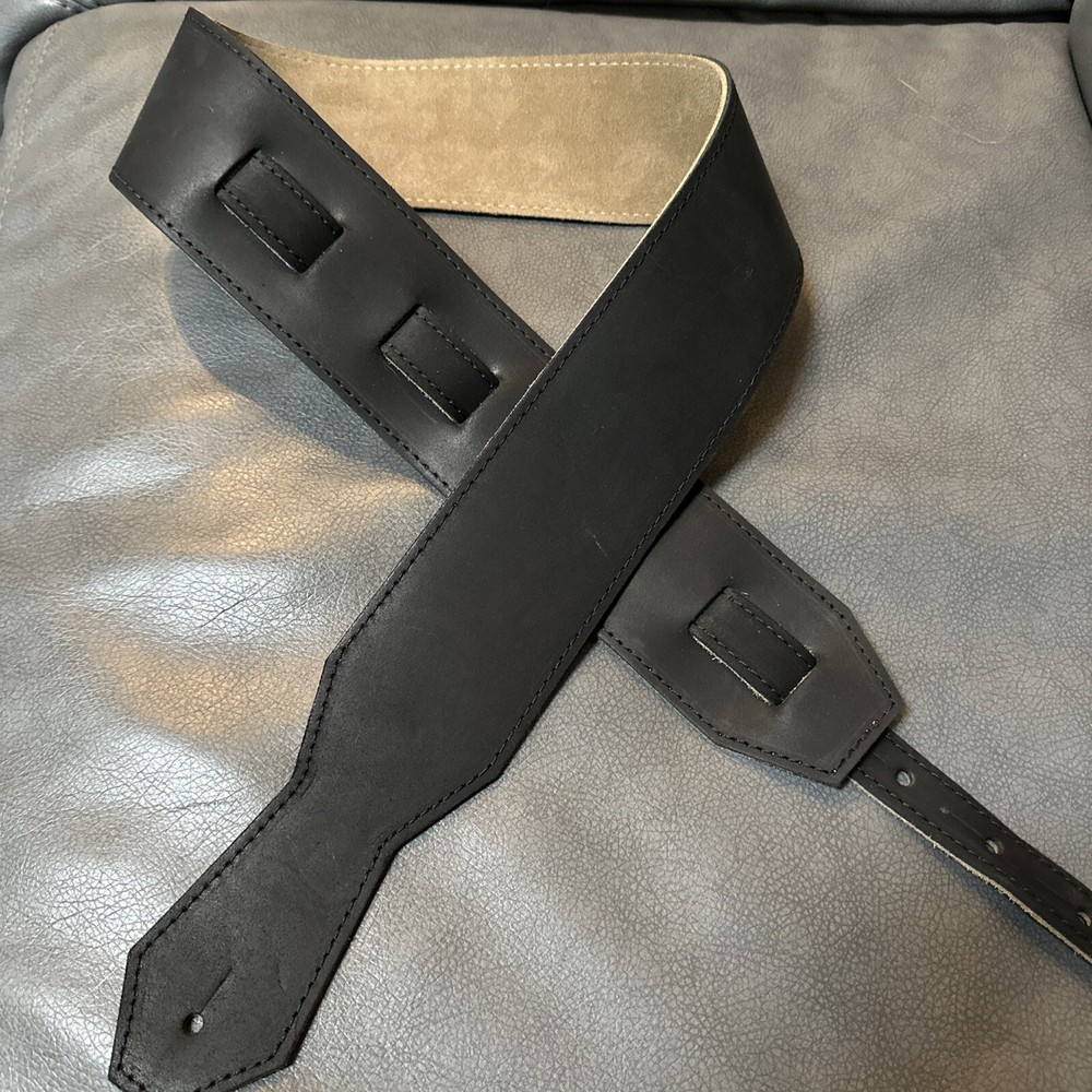 Leather Guitar Strap - Black Matte -  3’ Wide